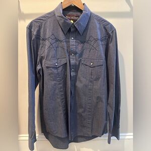 Rock & Roll Denim Men's Blue Casual Button Down Shirt